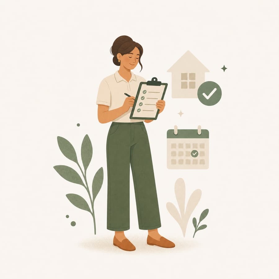 Illustration: a coordinator writing up a personalized cleaning plan