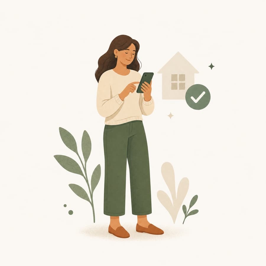 Illustration: a homeowner requesting a house-cleaning quote on her phone