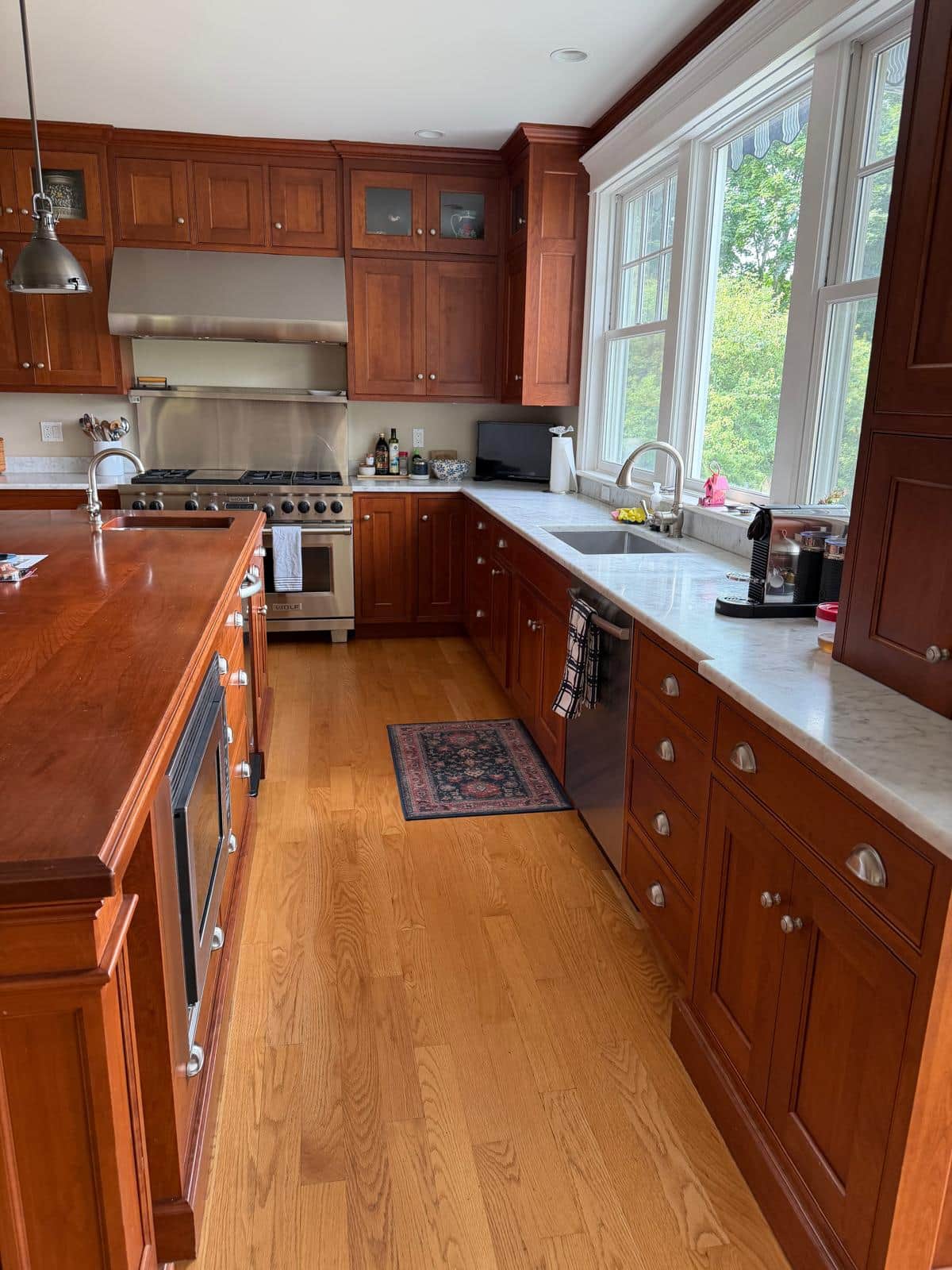 Clean commercial-grade kitchen and counter space